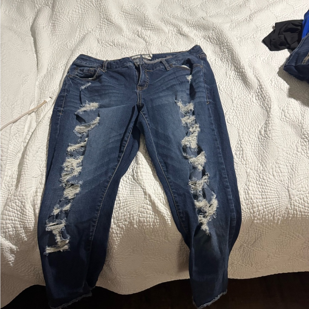 Torrid Dark Blue Distressed Boyfriend Jeans